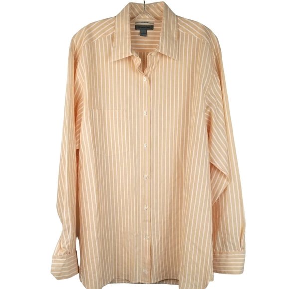 JOHNSTON & MURPHY Tailored Fit Button Up Casual Shirt Peach Stripe Mens size L - Picture 1 of 5